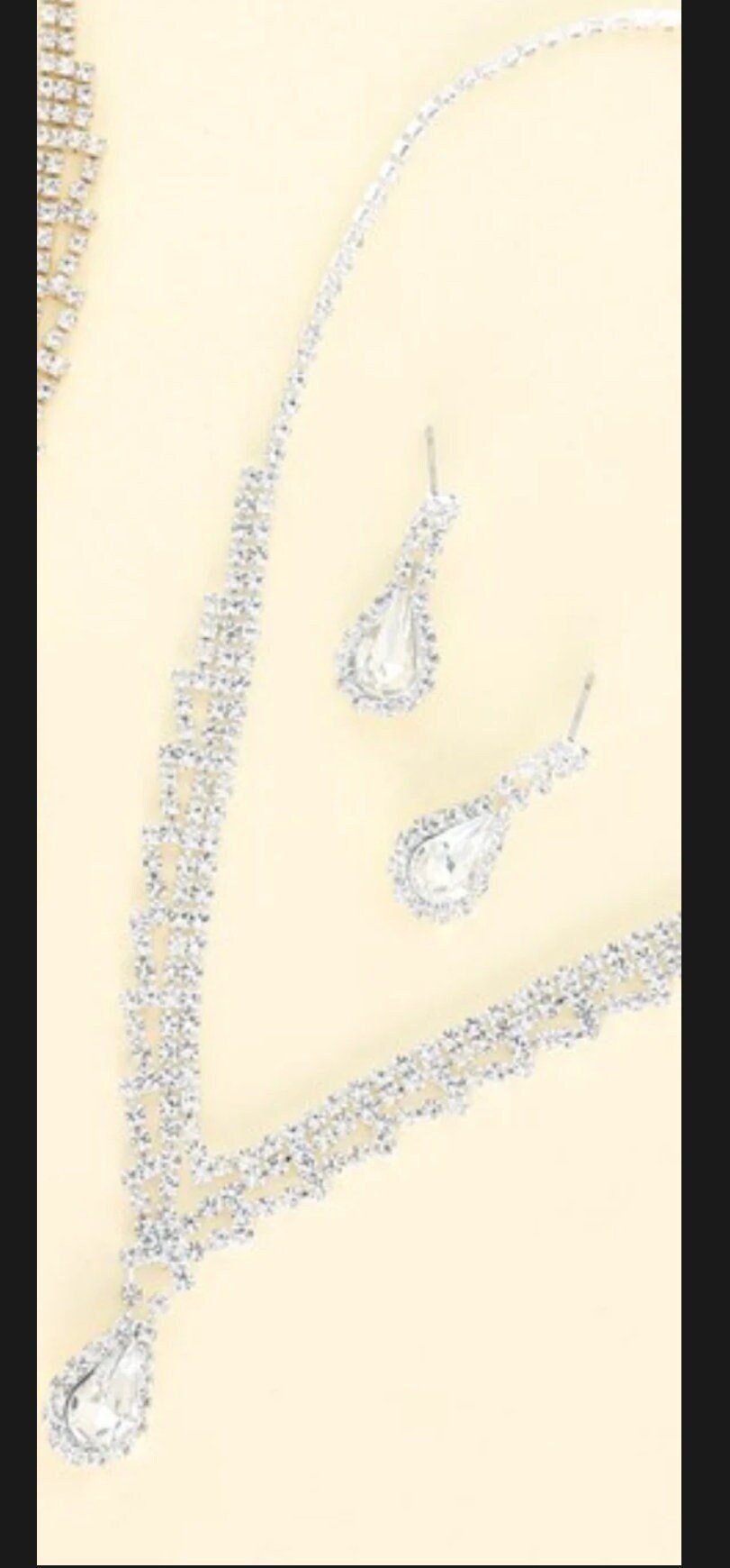 15” Adjustable Length Crystal V - Shape Teardrop Necklace & Earrings - Your Dream Day Bridal