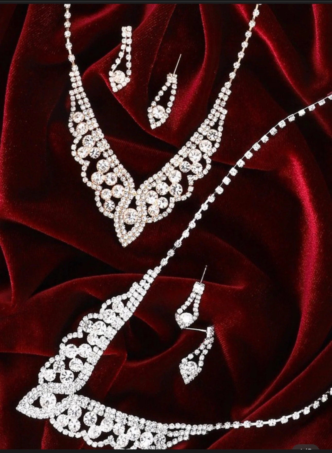 18” Adjustable Length Crystal V - Shape Teardrop Necklace & Earrings - Your Dream Day Bridal