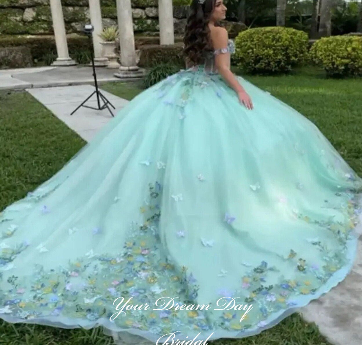 3d Butterfly Applique Crystal and Lace Quinceanera Ball Gown with Corset Bodice and Sweetheart Neckline - Your Dream Day Bridal