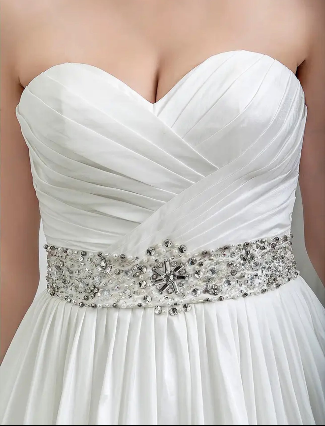 Elegant Pleated Sweetheart Neckline A-Line Taffeta Wedding Gown with Rhinestone Beading