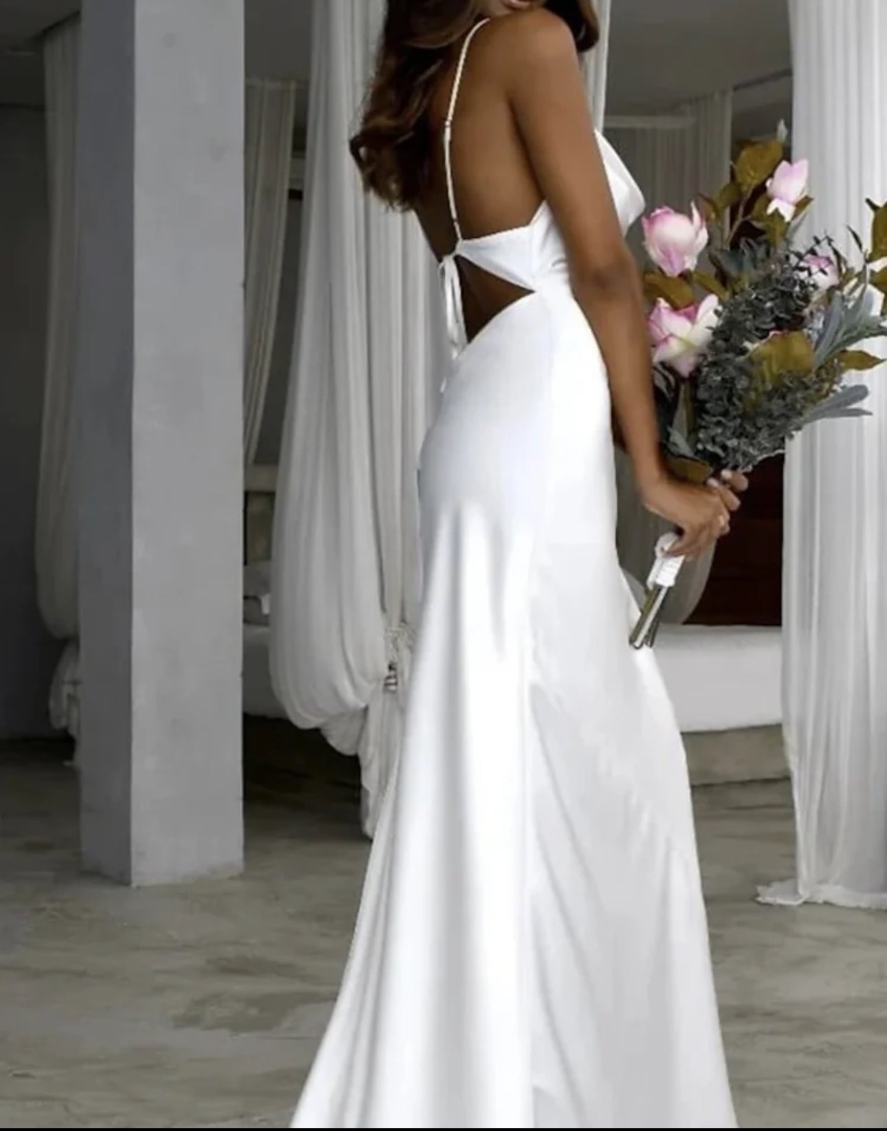 Sleek and Stunning: The Simple Satin Open Back Beach Wedding Gown