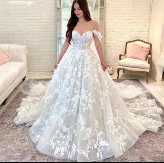 Elevate Your Wedding Day Look with Our Off the Shoulder Ball Gown