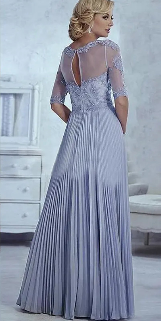 Elegant and Timeless: Pleated Beaded Lace Mother of the Bride Gown