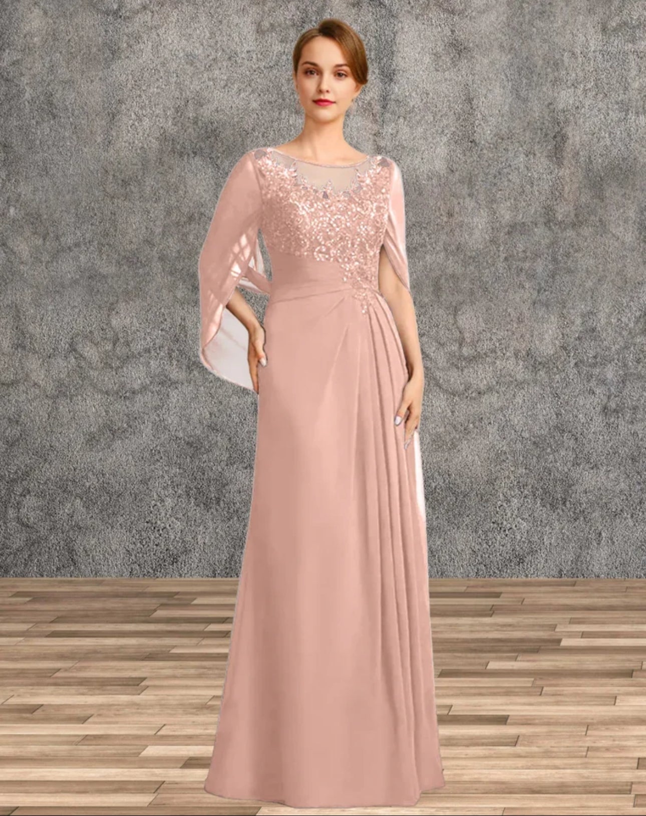 Sophisticated A-Line Ruched Chiffon & Beaded Lace Mother of the Bride Gown