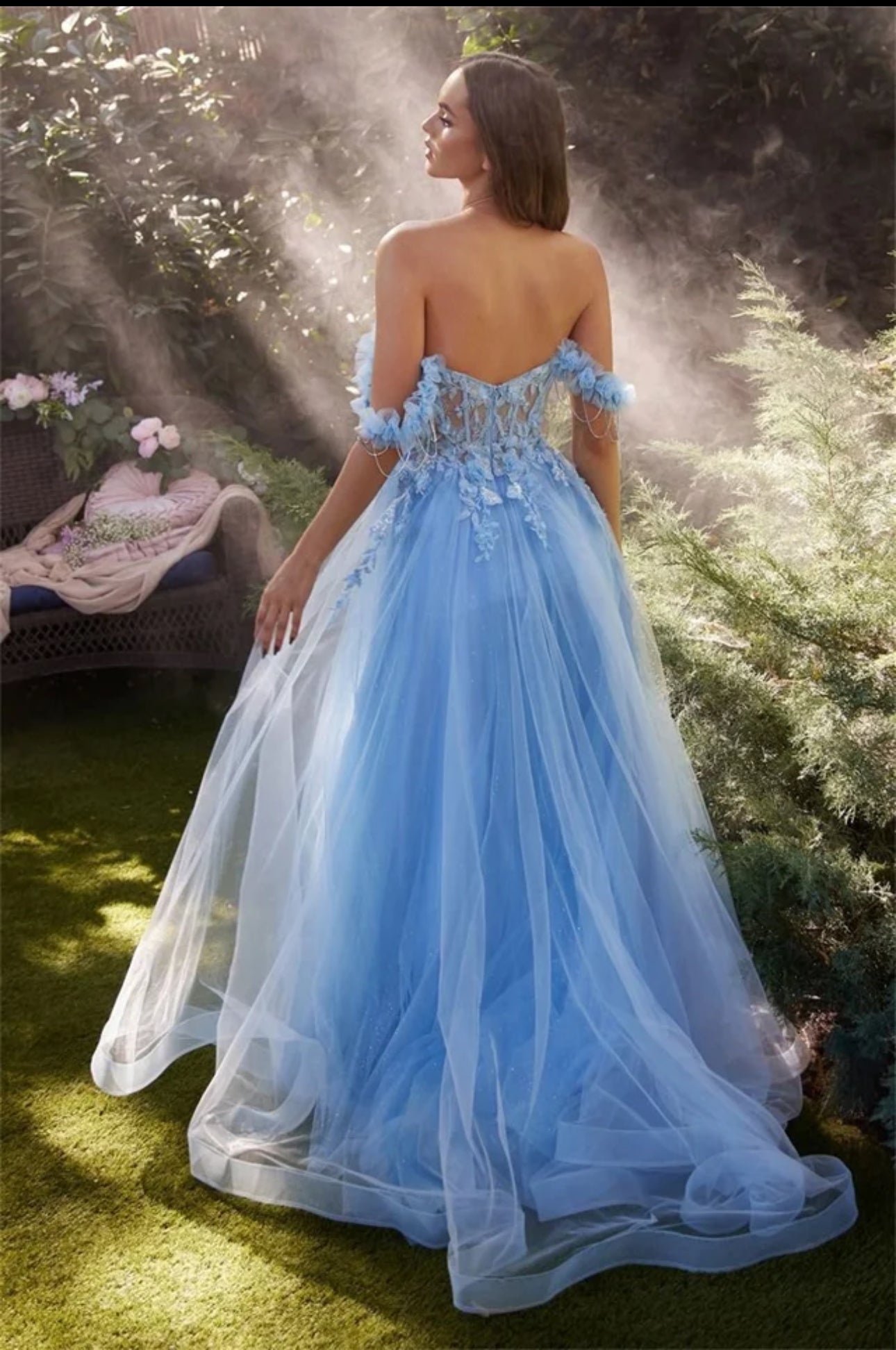 Gorgeous Off the Shoulder Glittered Tulle Corset Bodice Prom/Homecoming Gown