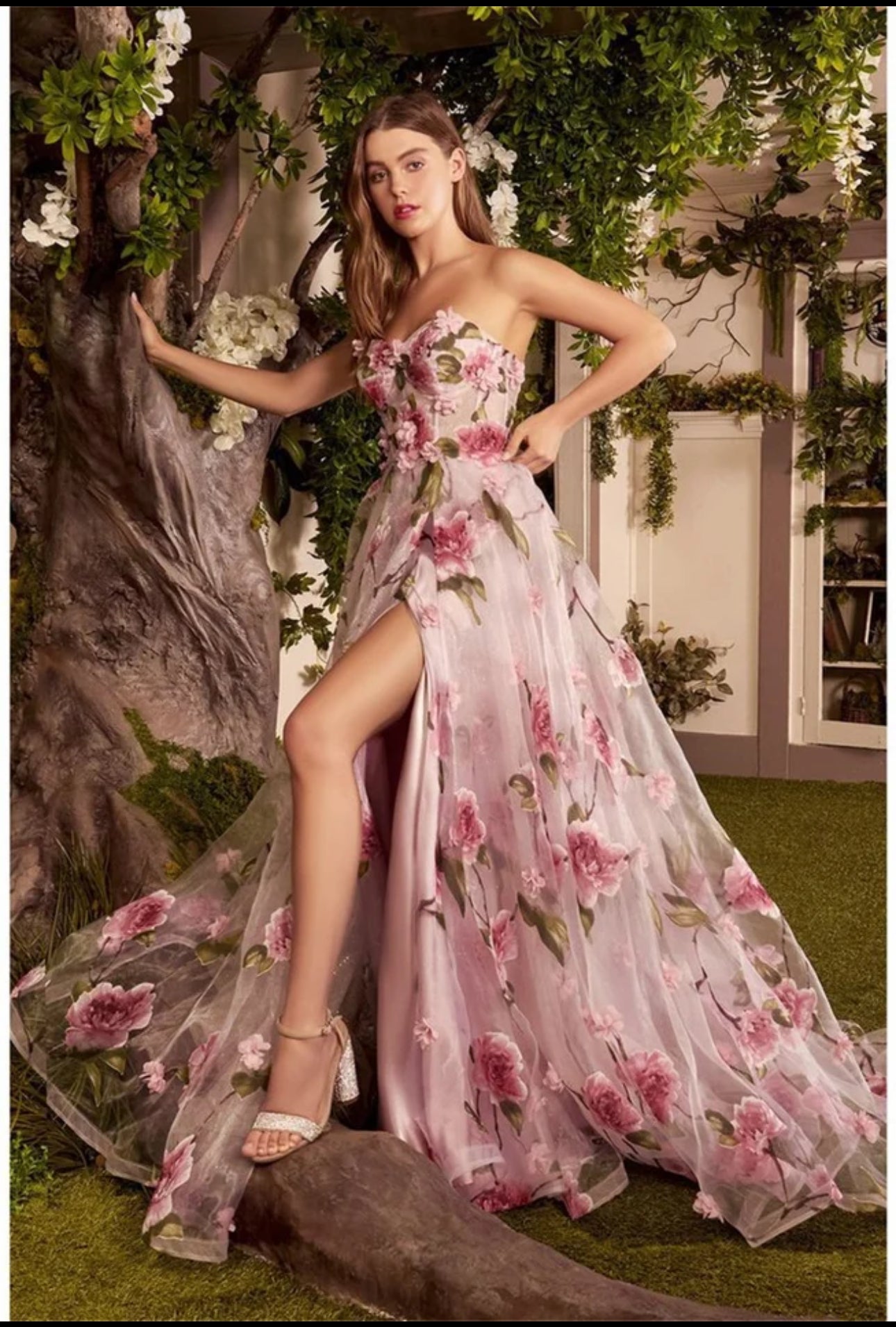 Baby Pink Floral Print Tulle Strapless Sweetheart Neckline A-Line Prom/Homecoming Dress