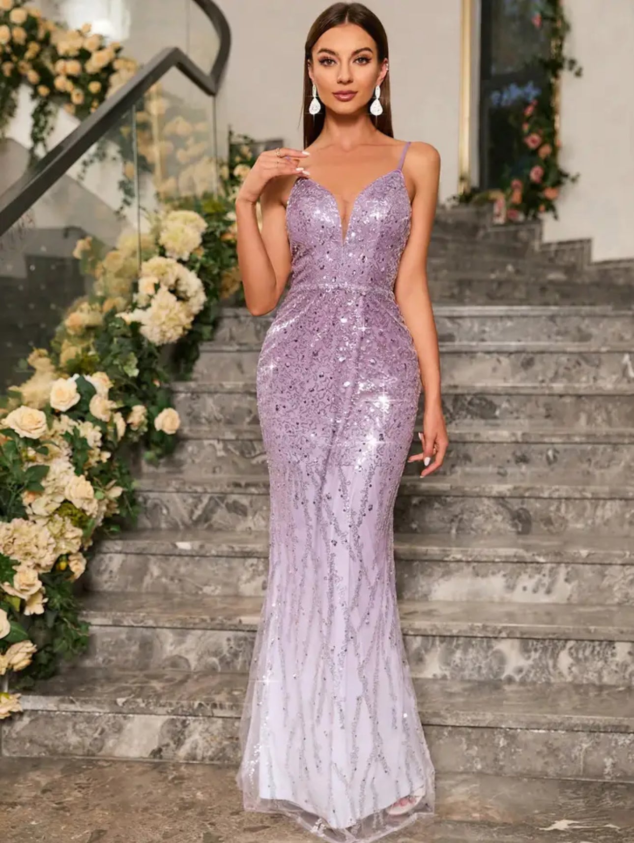 Glittered Two-Tone Sequin Mermaid Prom/Homecoming Gown