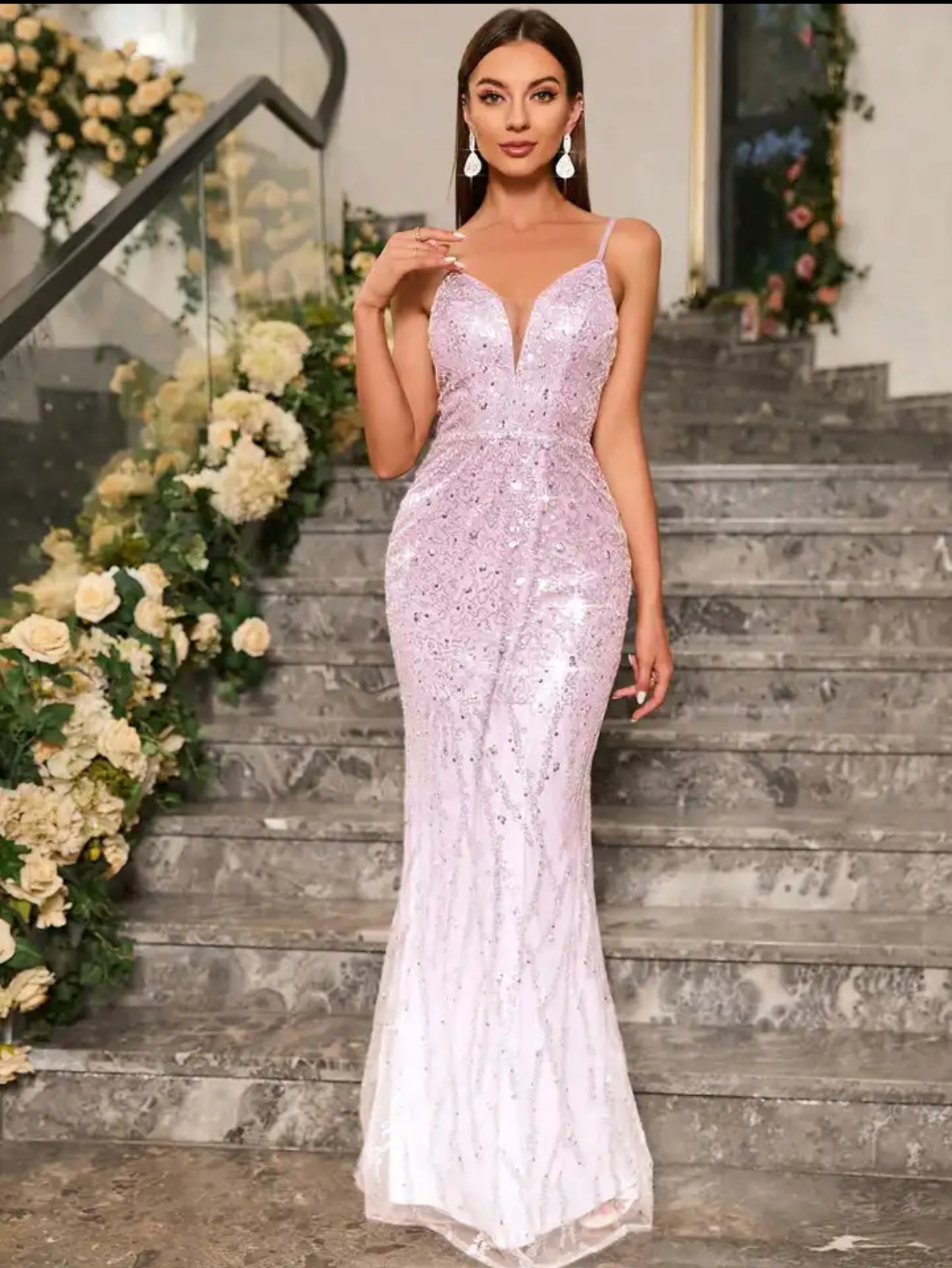 Glittered Two-Tone Sequin Mermaid Prom/Homecoming Gown