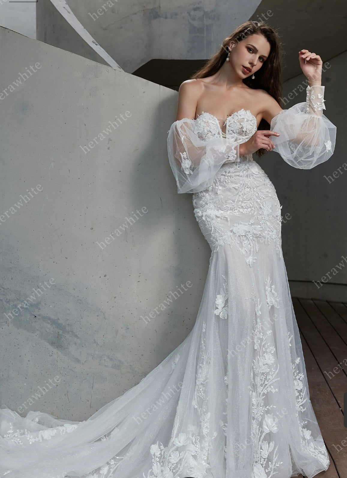 Sexy 3d Flowers Mermaid Wedding Gown