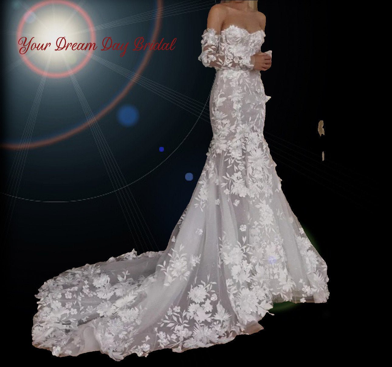 Beautiful and Romantic Sweetheart Neckline 3D Flowers Mermaid Wedding Gown - Your Dream Day Bridal