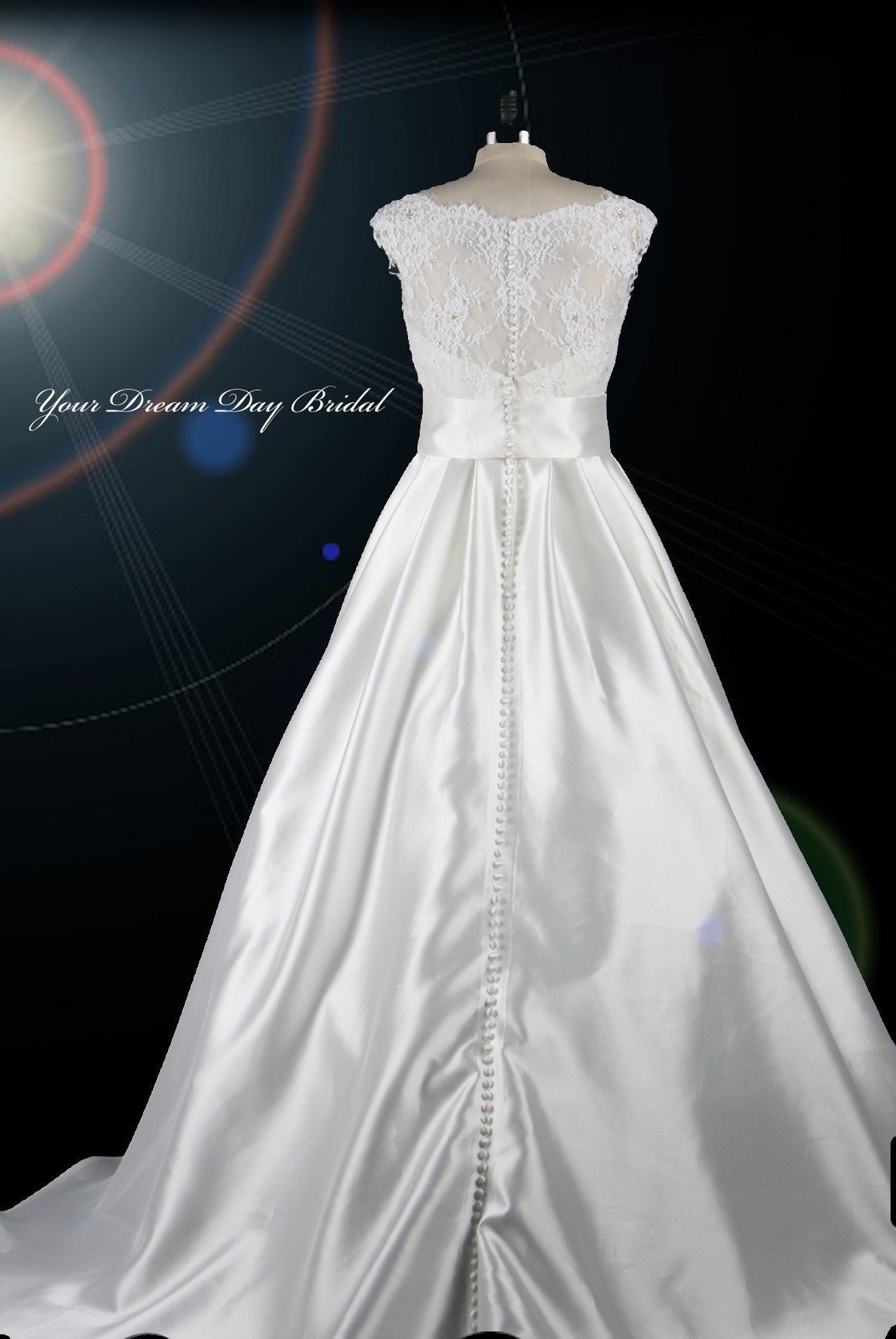 Dazzle on Your Big Day: Satin A - Line Illusion Lace Bodice V - Neck Wedding Gown - Your Dream Day Bridal