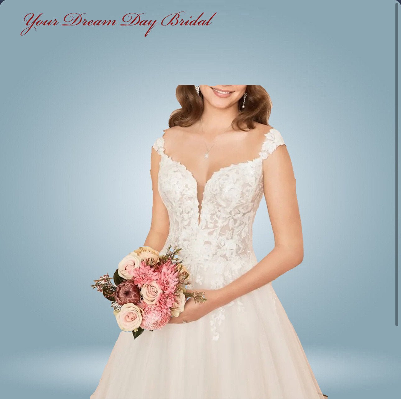 Deep - V A - Line Sleeveless Organza & Tulle Wedding Gown with Court Length Train - Your Dream Day Bridal