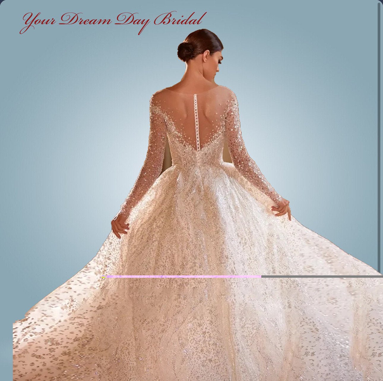 Elegant Long Sleeve Illusion Glittery A - Line Wedding Gown - Your Dream Day Bridal