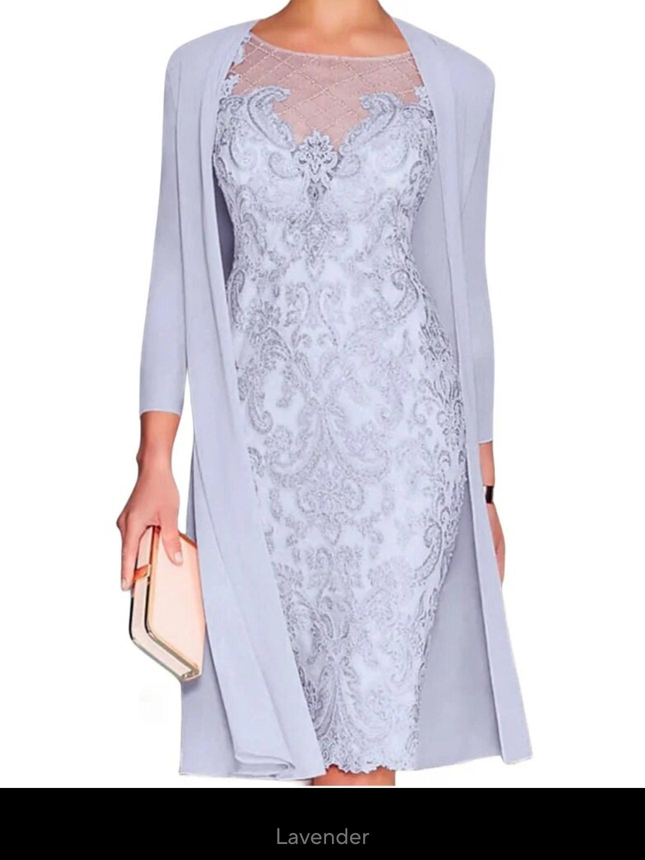 Exquisite Knee Length Mother of Bride/Cocktail Dress with Chiffon Jacket - Your Dream Day Bridal