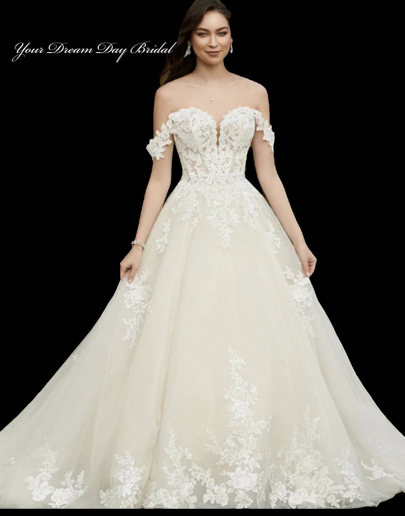 Exquisite Organza and Tulle A - Line Lace & Sequin Off the Shoulder Wedding Gown - Your Dream Day Bridal