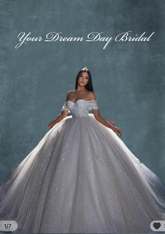 Exquisite Sweetheart Glitter & Tulle Wedding Ball Gown with Royal/Chapel Length Train - Please read details - Your Dream Day Bridal