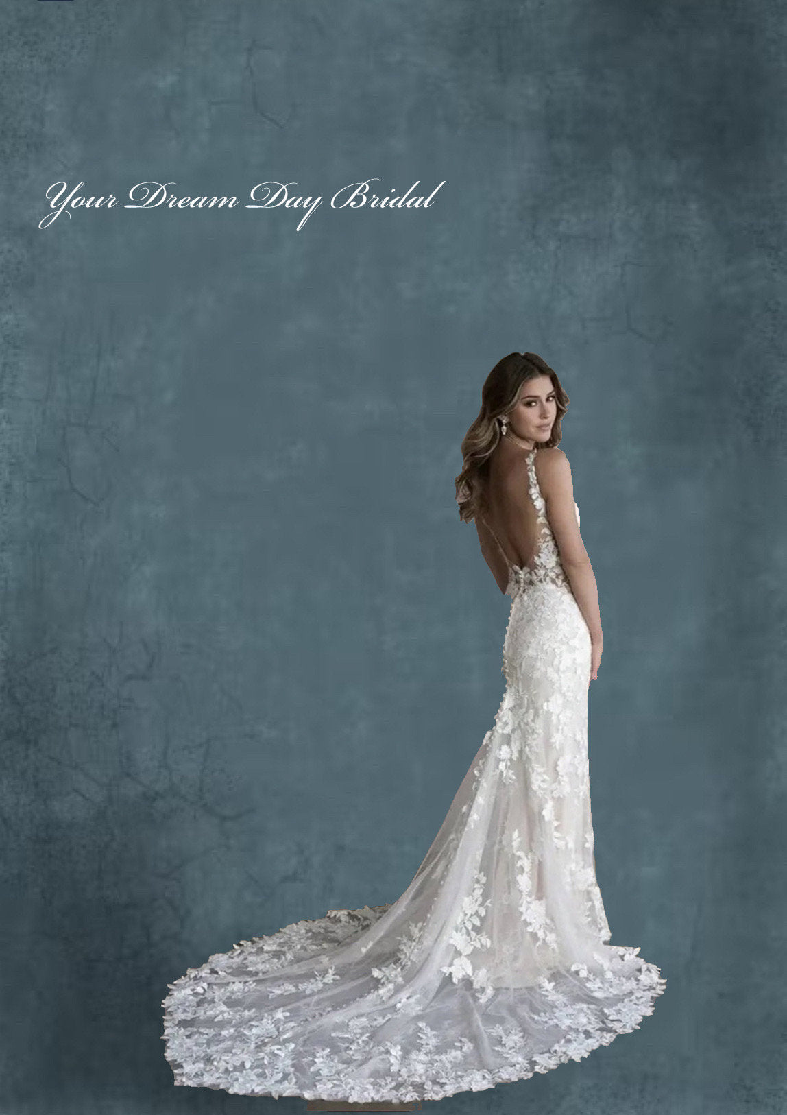 Gorgeous Floral Lace Sheer Bodice V - Neck Backless Sheath Silhouette Wedding Gown - Your Dream Day Bridal