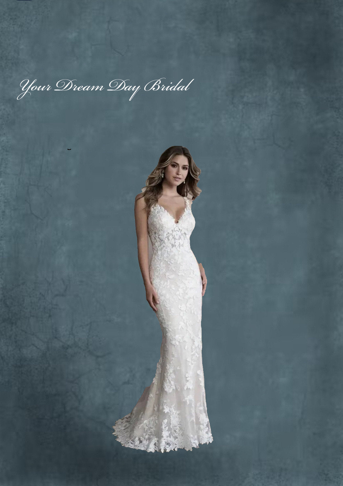 Gorgeous Floral Lace Sheer Bodice V - Neck Backless Sheath Silhouette Wedding Gown - Your Dream Day Bridal