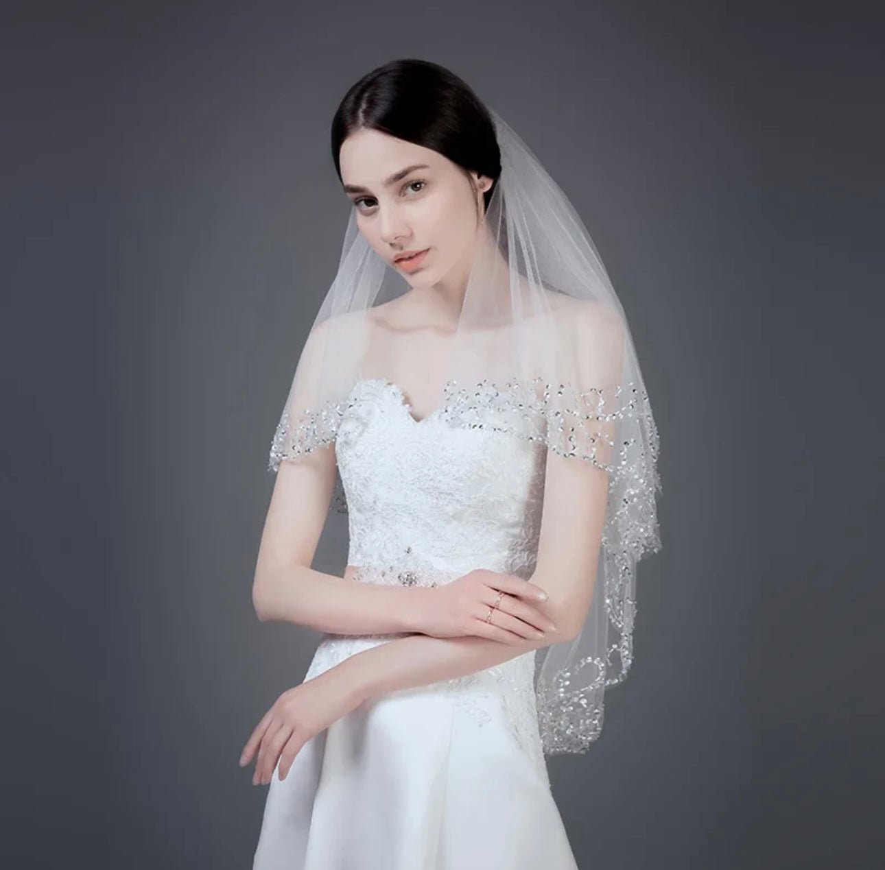 Handmade Two Layer Beaded Edge Veil - Your Dream Day Bridal