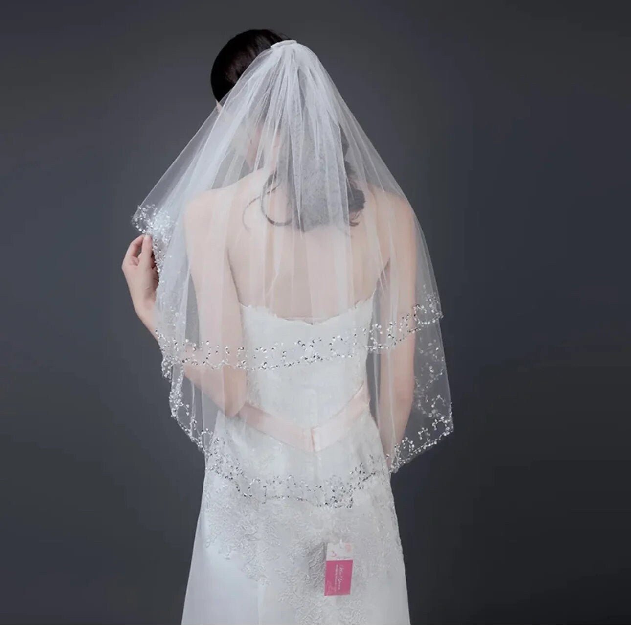 Handmade Two Tier Beaded Edge Bridal Veil - Your Dream Day Bridal