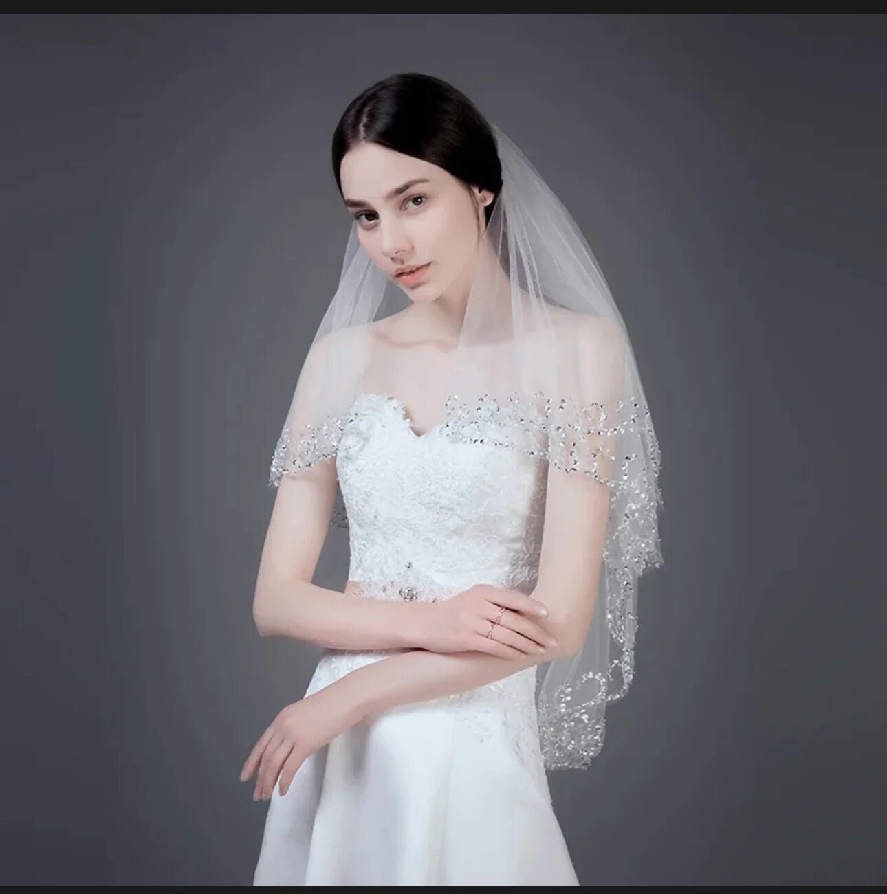 Handmade Two Tier Beaded Edge Bridal Veil - Your Dream Day Bridal