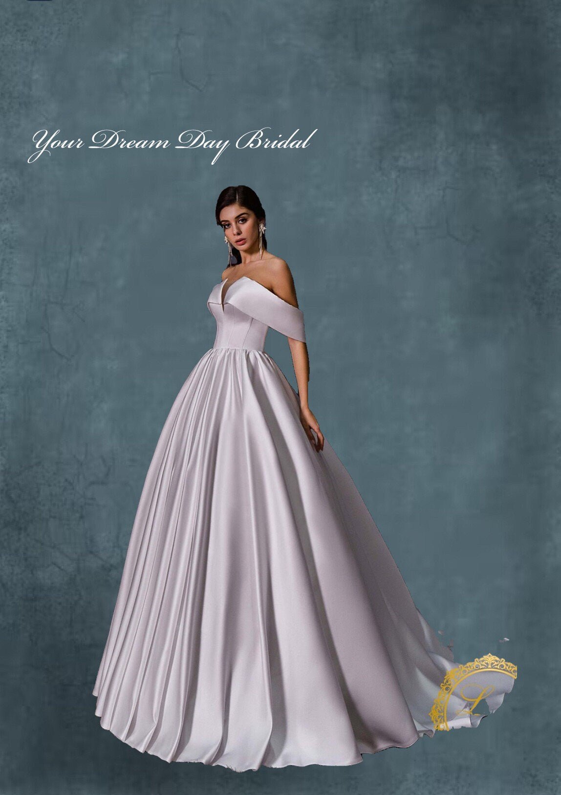 IN STOCK REDUCTION SALE! Introducing the Ultimate Off the Shoulder Satin Wedding Gown: Feel Like Royalty on Your Special Day! - Your Dream Day Bridal