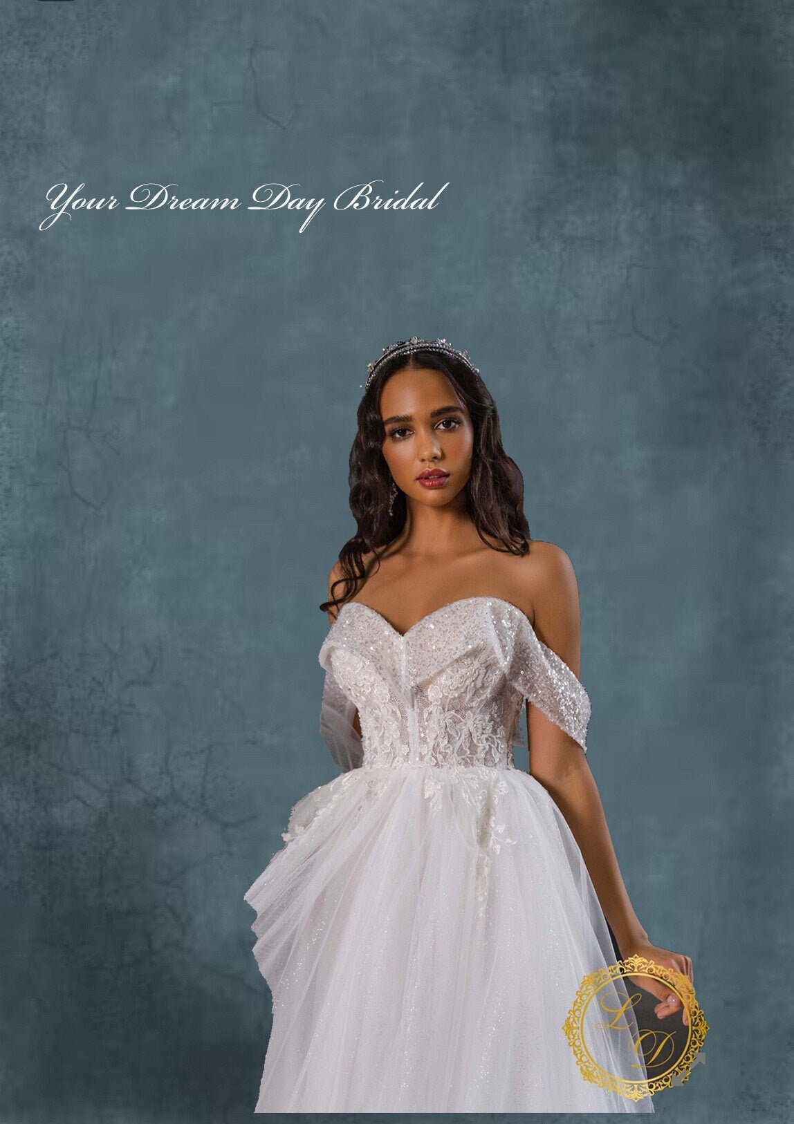 IN STOCK REDUCTION SALE! Look Radiant and Elegant in Our Off the Shoulder Beaded Lace Tulle Wedding Gown - Your Dream Day Bridal