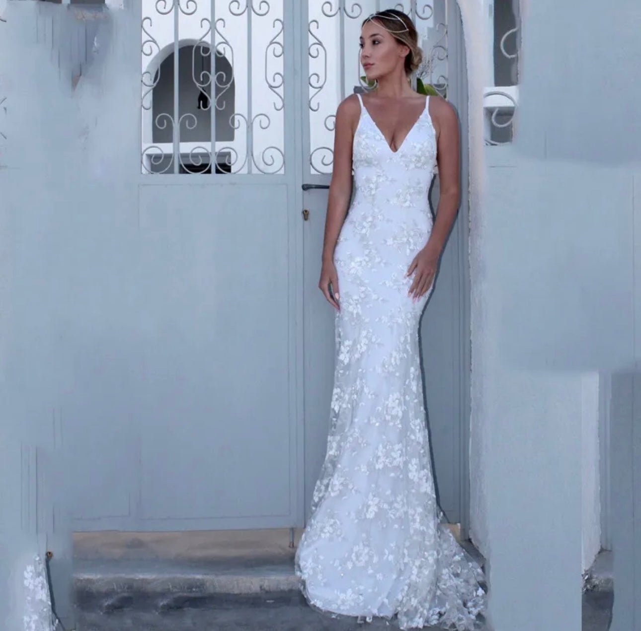 IN STOCK REDUCTION SALE! PRICE REDUCED! Sexy V - Neck Backless Lace Beach Bridal Gown - Your Dream Day Bridal