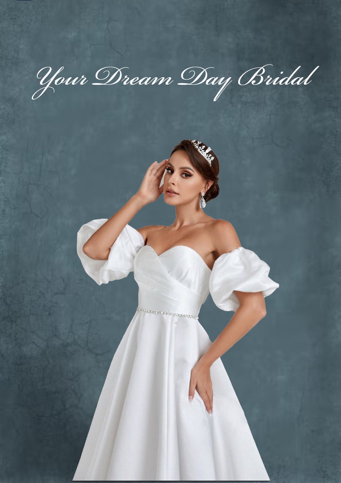 IN STOCK REDUCTION SALE! Say 'I Do' in Style: The Perfect White Satin Puff Sleeve Wedding Gown - Your Dream Day Bridal