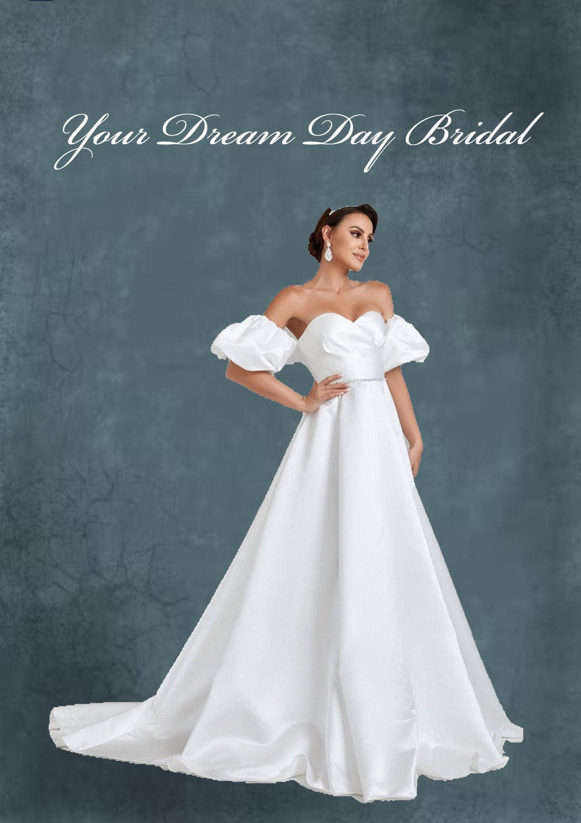 IN STOCK REDUCTION SALE! Say 'I Do' in Style: The Perfect White Satin Puff Sleeve Wedding Gown - Your Dream Day Bridal