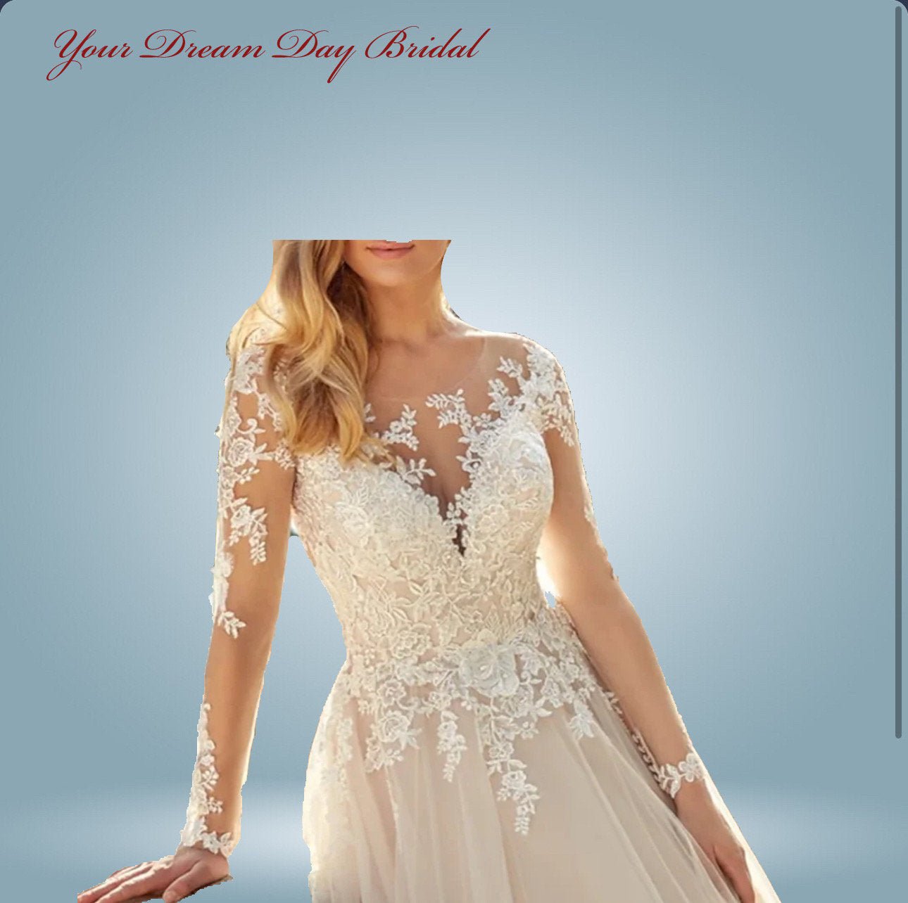 Long Sleeve A - Line Illusion Lace Applique Wedding Gown with Court Train - Your Dream Day Bridal