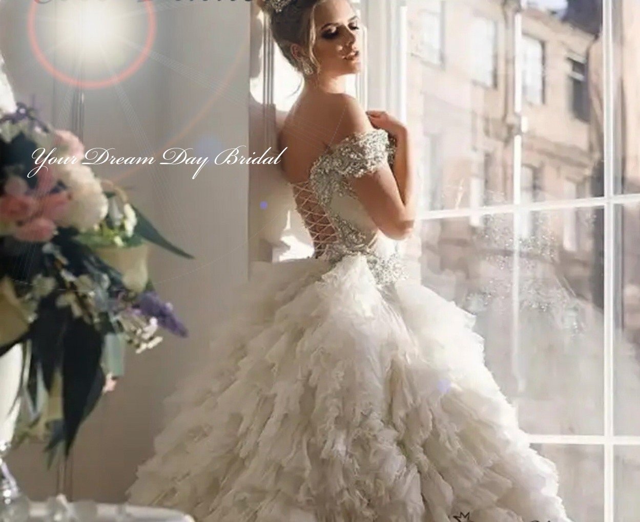 Luxurious Off The Shoulder Beaded Lace - Up Back European Style Organza and Pleated Tulle Wedding Gown - Your Dream Day Bridal