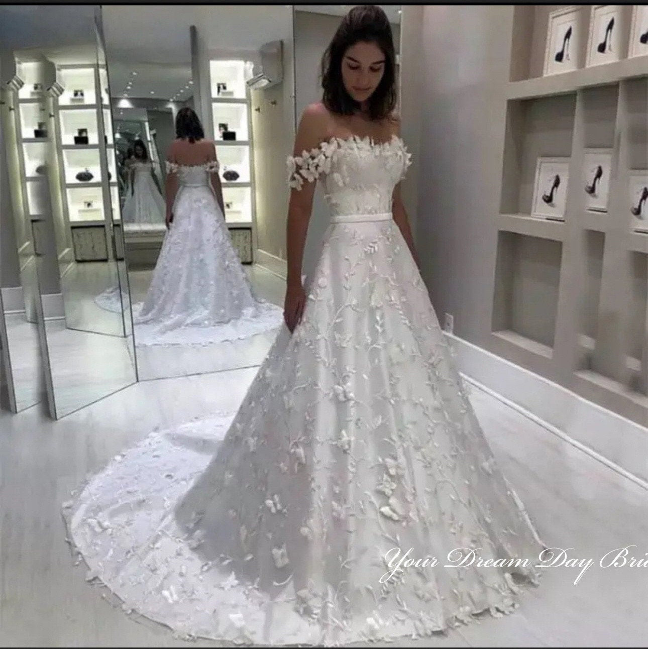 Off the Shoulder A - Line Wedding Gown - Your Dream Day Bridal