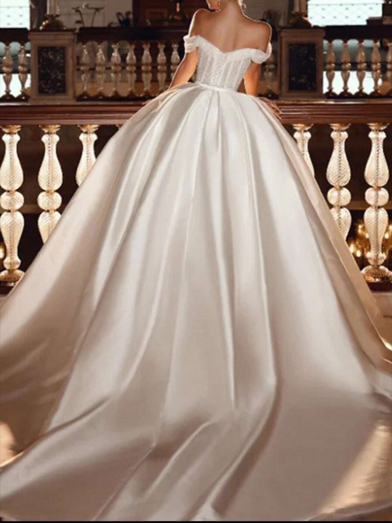 Off the Shoulder Beaded Sequin & Satin Bridal Ball Gown - Your Dream Day Bridal