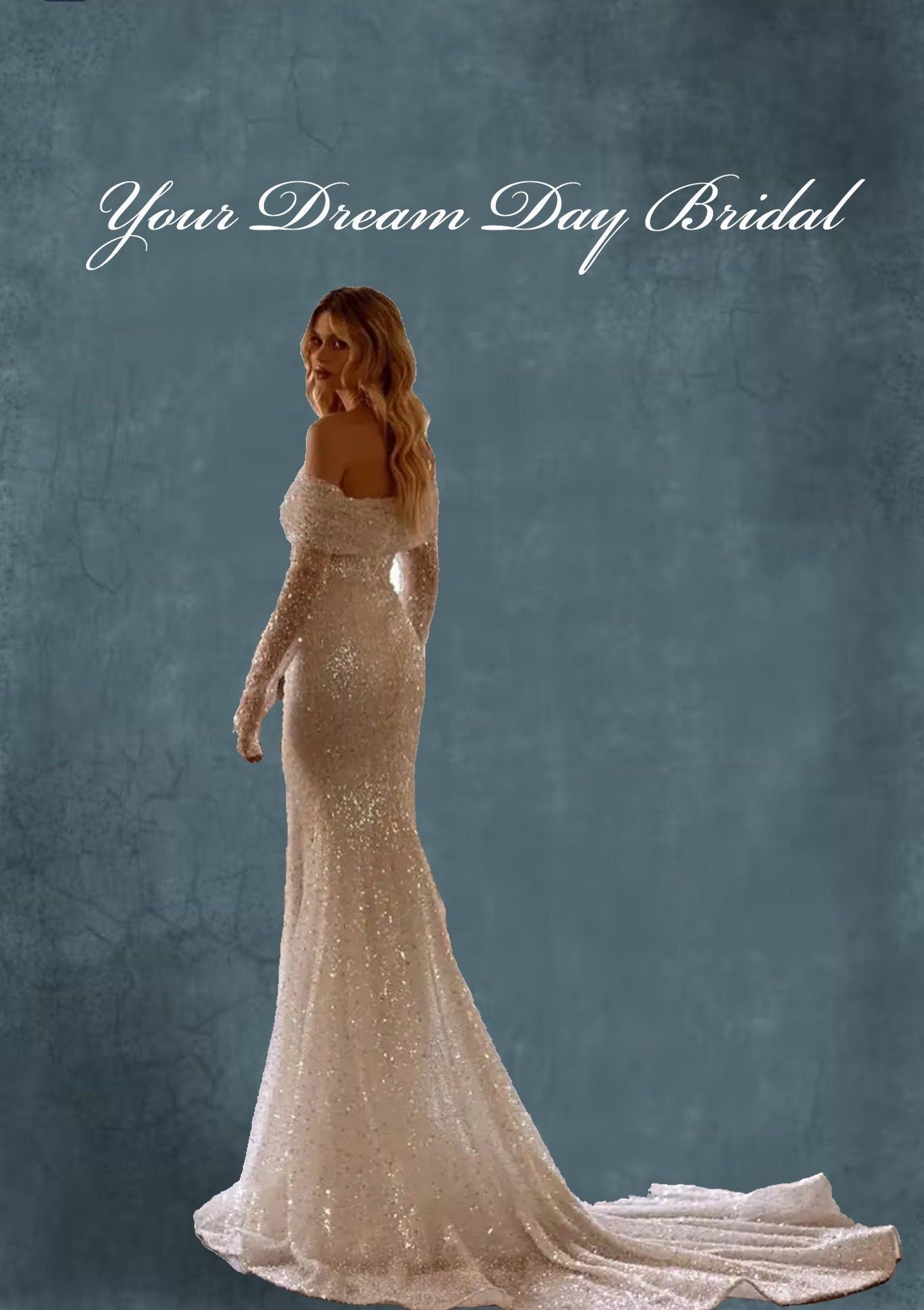 Off the Shoulder Sequin Long Sleeve Wedding Gown with Removable Cape & Sleeve - Your Dream Day Bridal