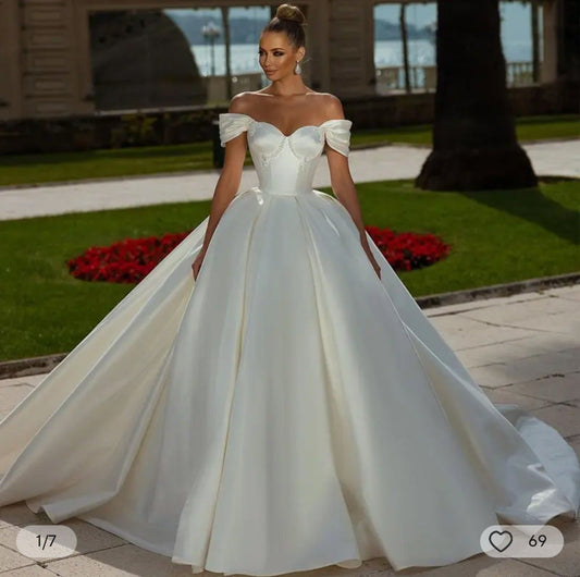 Off the Shoulder Sweetheart Neckline Lace - Up Back Ball Gown Wedding Dress - Your Dream Day Bridal