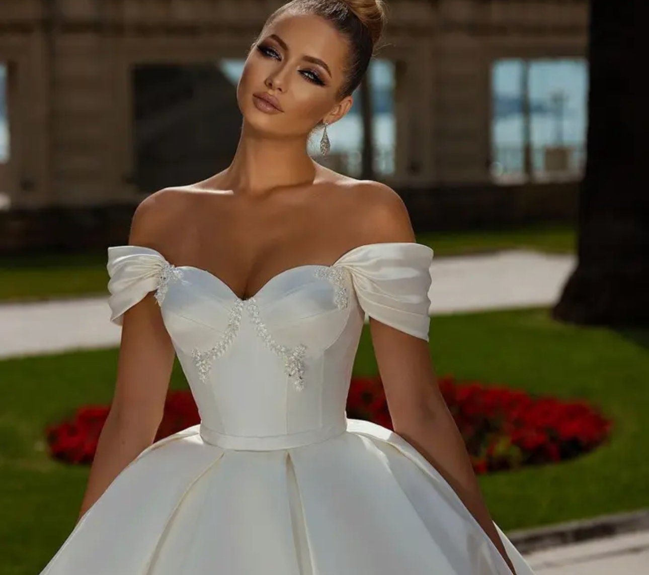 Off the Shoulder Sweetheart Neckline Lace - Up Back Ball Gown Wedding Dress - Your Dream Day Bridal