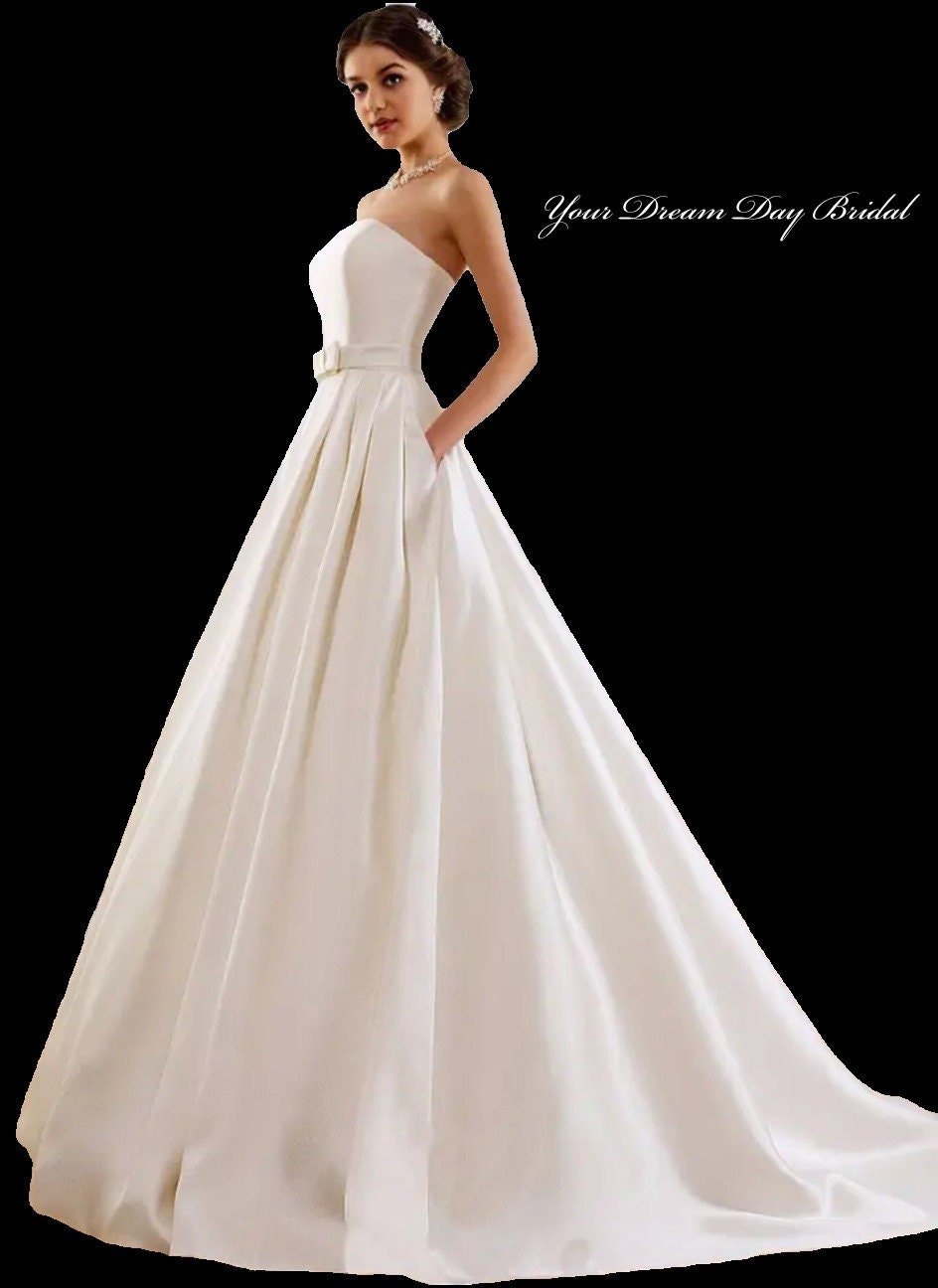 Soft Satin A - Line Wedding Gown with Lace - Up Pearl Buttoned Back - Your Dream Day Bridal