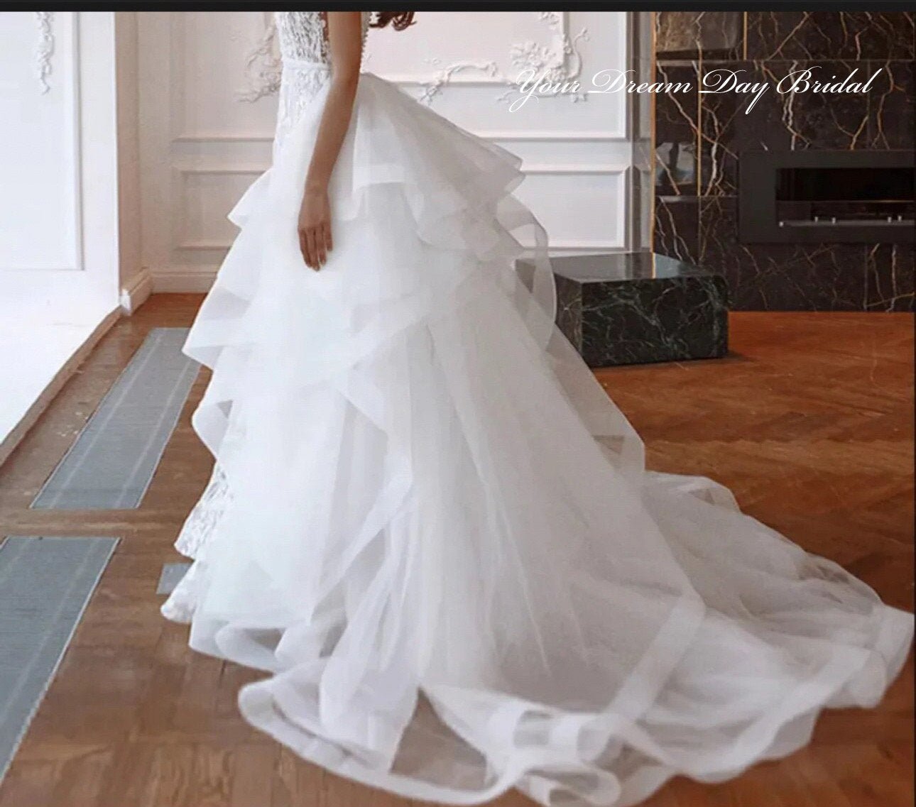 Stunning White Lace Wedding Gown with Detachable Skirt/Train - Your Dream Day Bridal