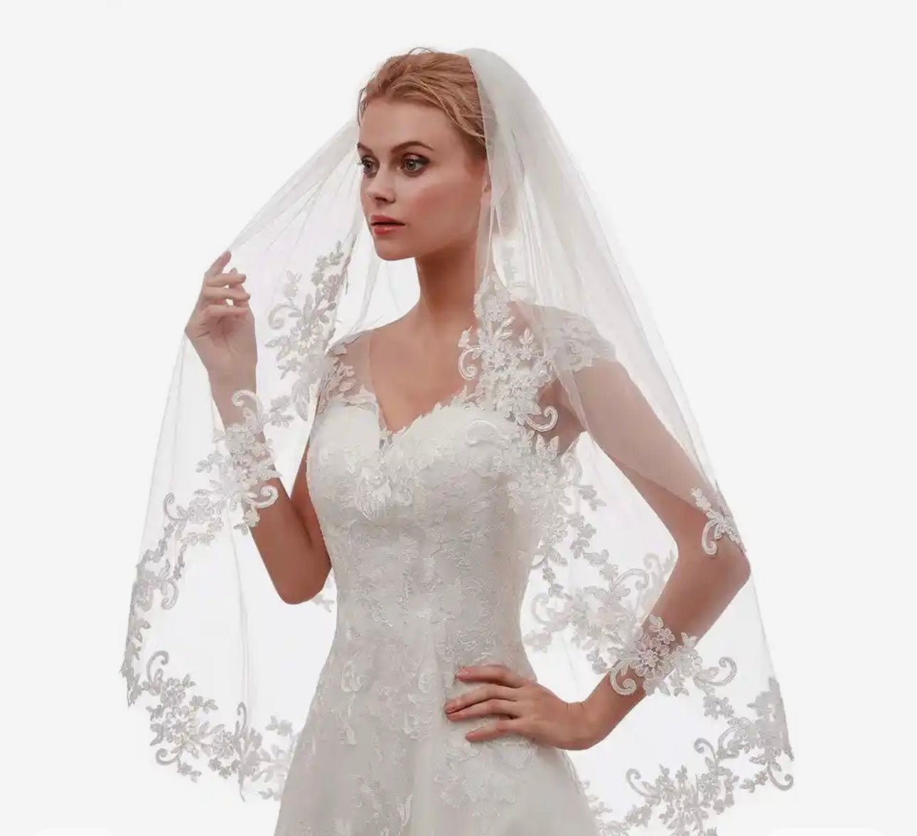 Two Tier Fingertip Length Lace Bridal Veil - Your Dream Day Bridal