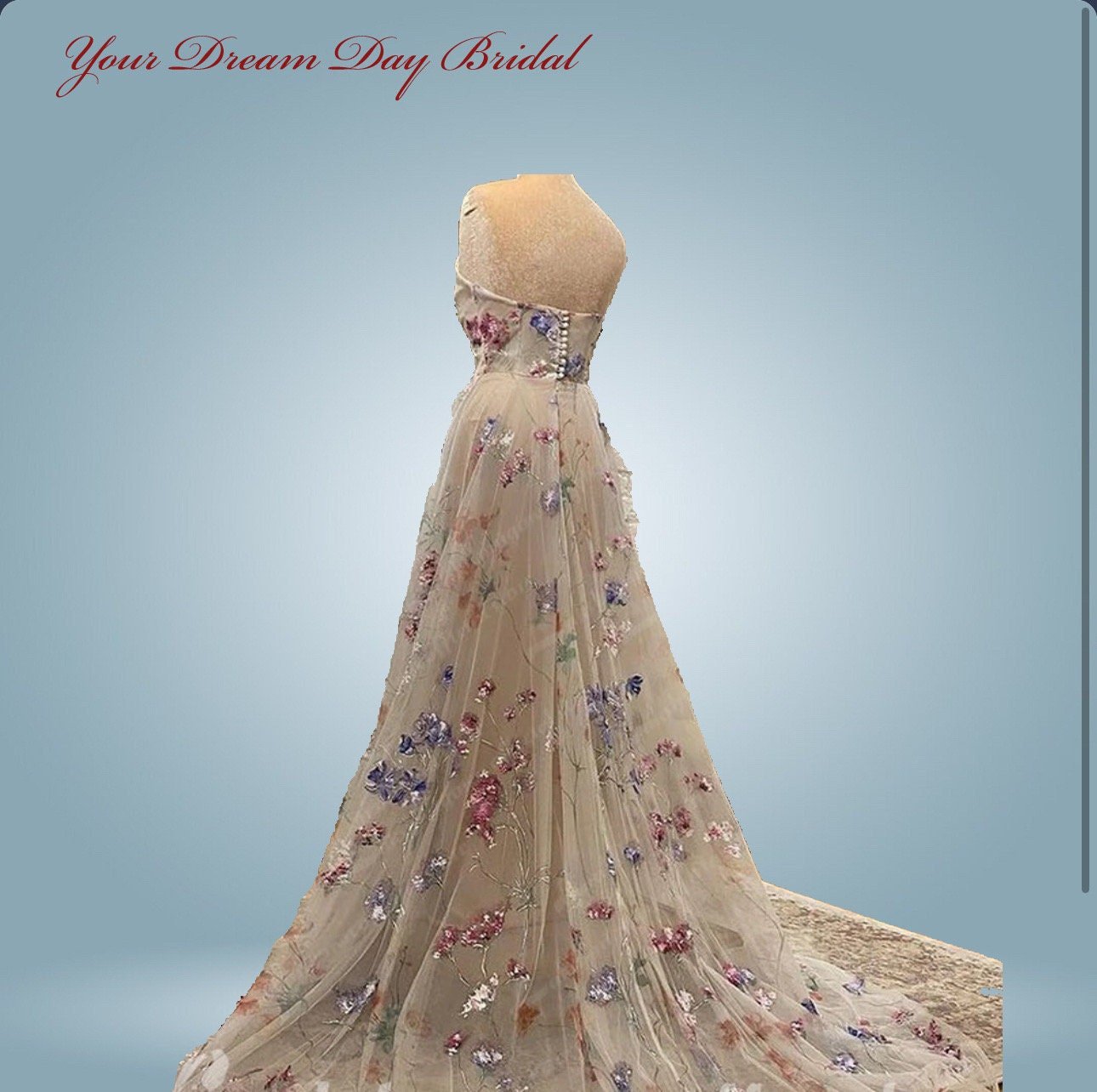 Vintage A - Line Embroidered Floral Wedding Gown: A Timeless Piece of Elegance - Your Dream Day Bridal