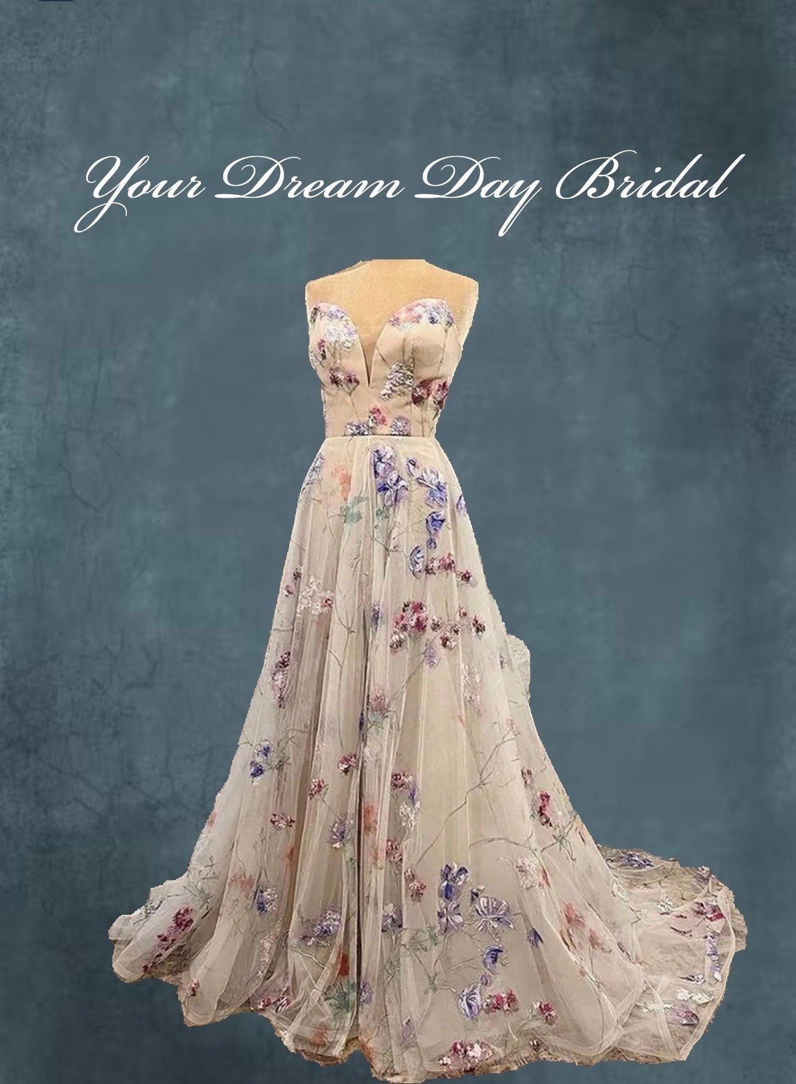 Vintage A - Line Embroidered Floral Wedding Gown: A Timeless Piece of Elegance - Your Dream Day Bridal