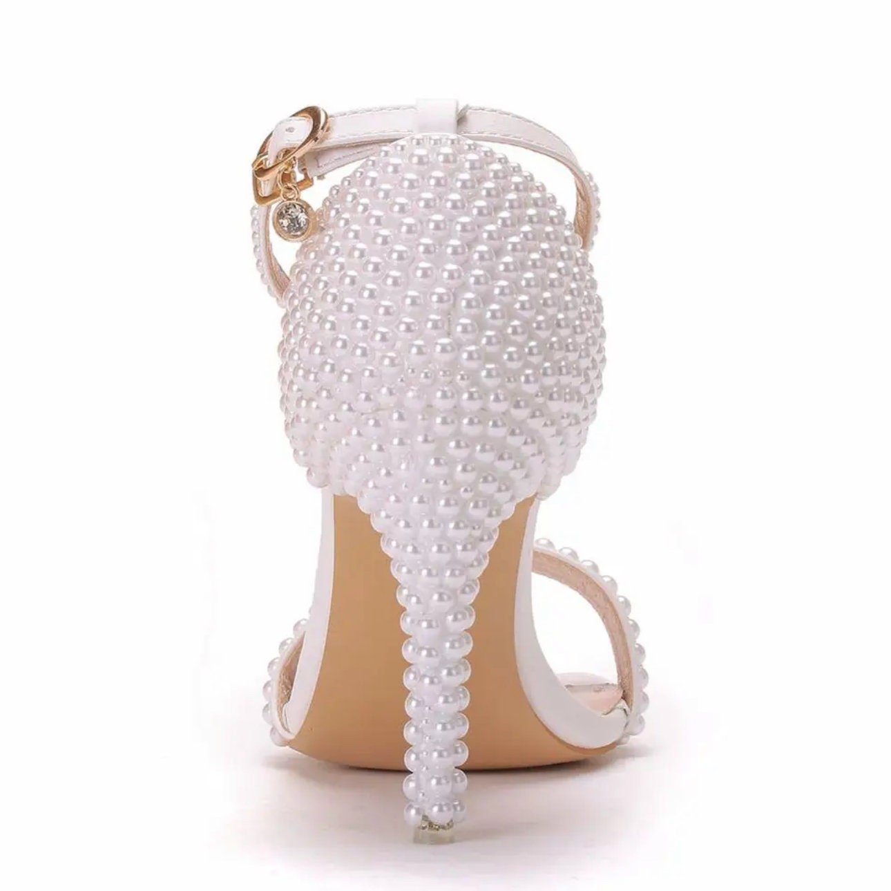 White Open Toe Pearl Enhanced Bridal Shoe with 4.3” Heel - Your Dream Day Bridal