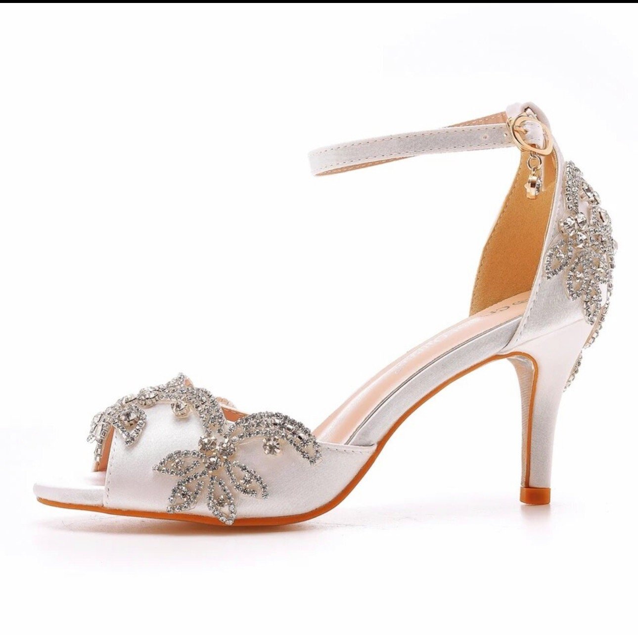 White Silk Bead Embellished Bridal Shoe with 2.75” Heel - Your Dream Day Bridal